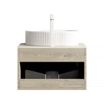 Floating Bathroom Vanity Unit with Oval Sink and Sintered Stone Top, Oak Cream Wood Grain