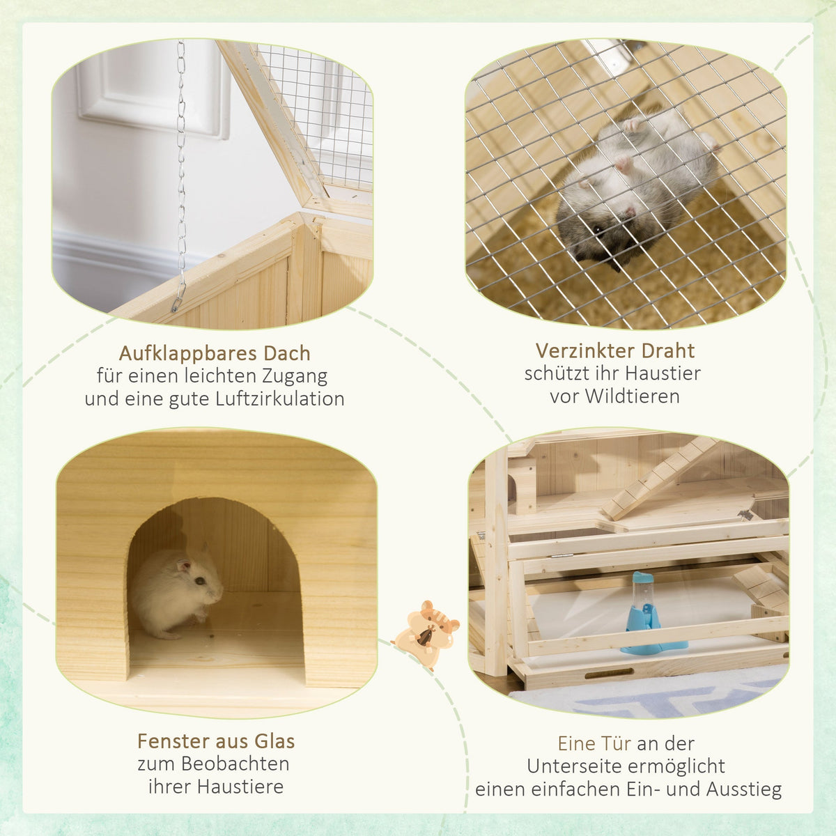 Small Animal Cage, Hamster Rodent with Ramp Seesaw, Fir Wood