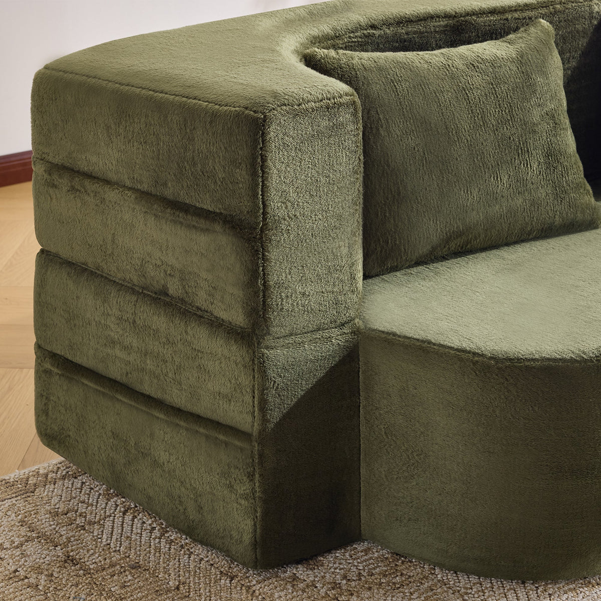 Large Dual-Purpose Futon Sleeper Sofa, Assembly-Free and Foldable Floor-Standing Couch, Green
