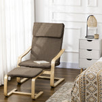 Relaxing Armchair with Footstool, Wingback Dining Chair, Linen Brown