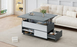 Coffee Table, 100x98x65cm Height-Adjustable Multifunctional with Hidden Storage & Wheels, Grey and White Splices