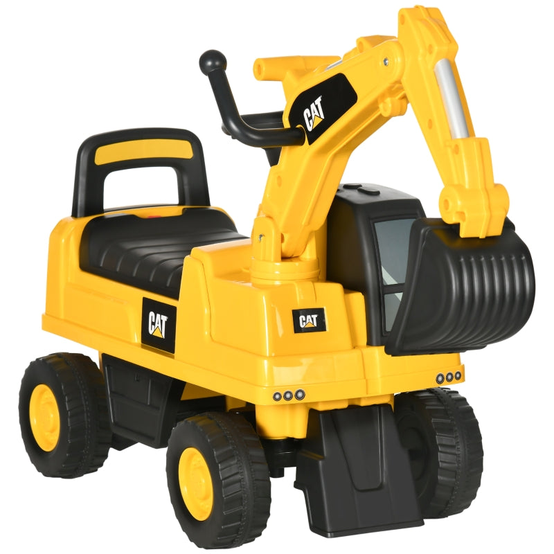 Children's Excavator Ride-on Toy with Functional Shovel and Non-slip Wheels, Yellow and Black