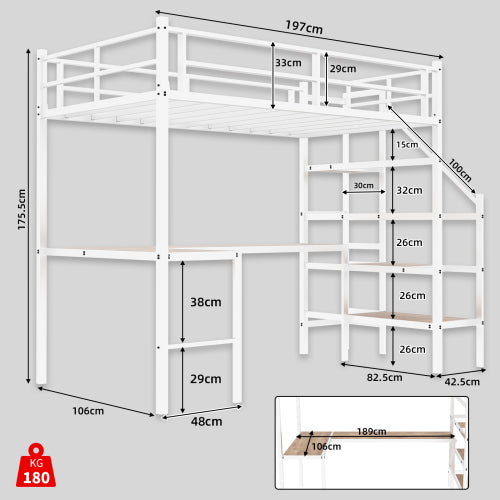 Loft Bed, L-Shaped Desk, Storage & Stairs, Sturdy Frame