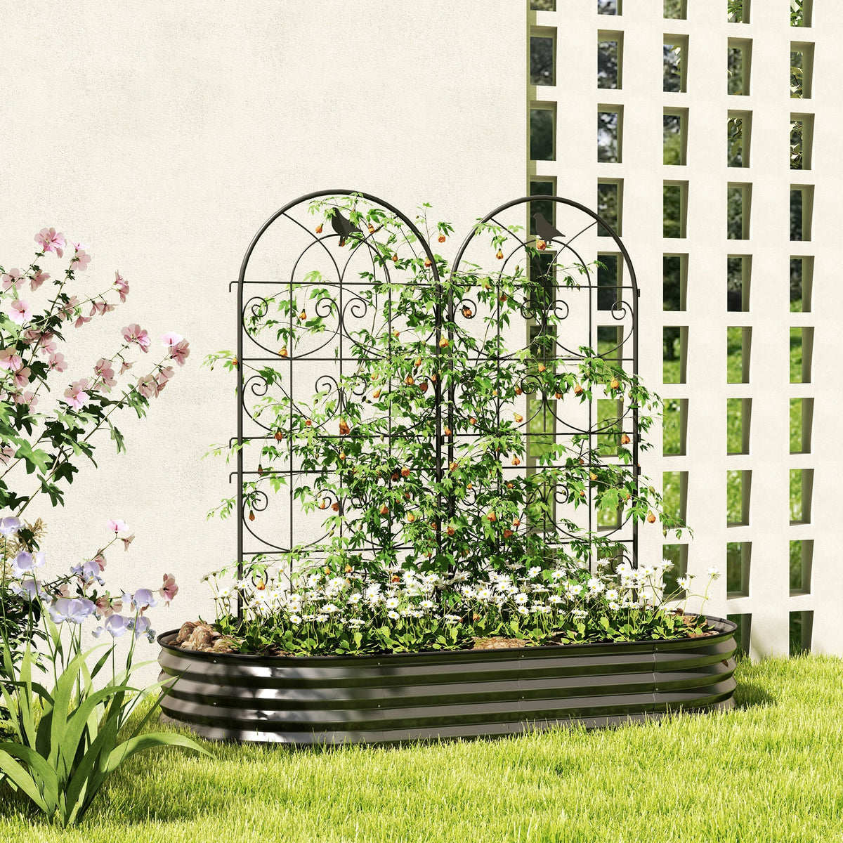 Metal Trellis Set of 2, Rustproof Bird Design 50x120cm, Black