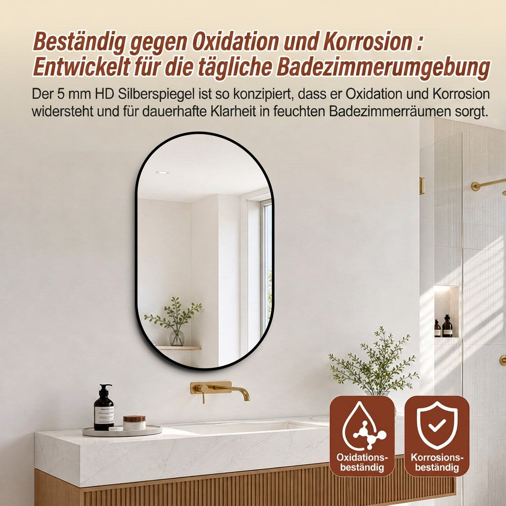 Arch Wall Mirror 60x90 cm HD Copper-Free, Black Aluminum Frame