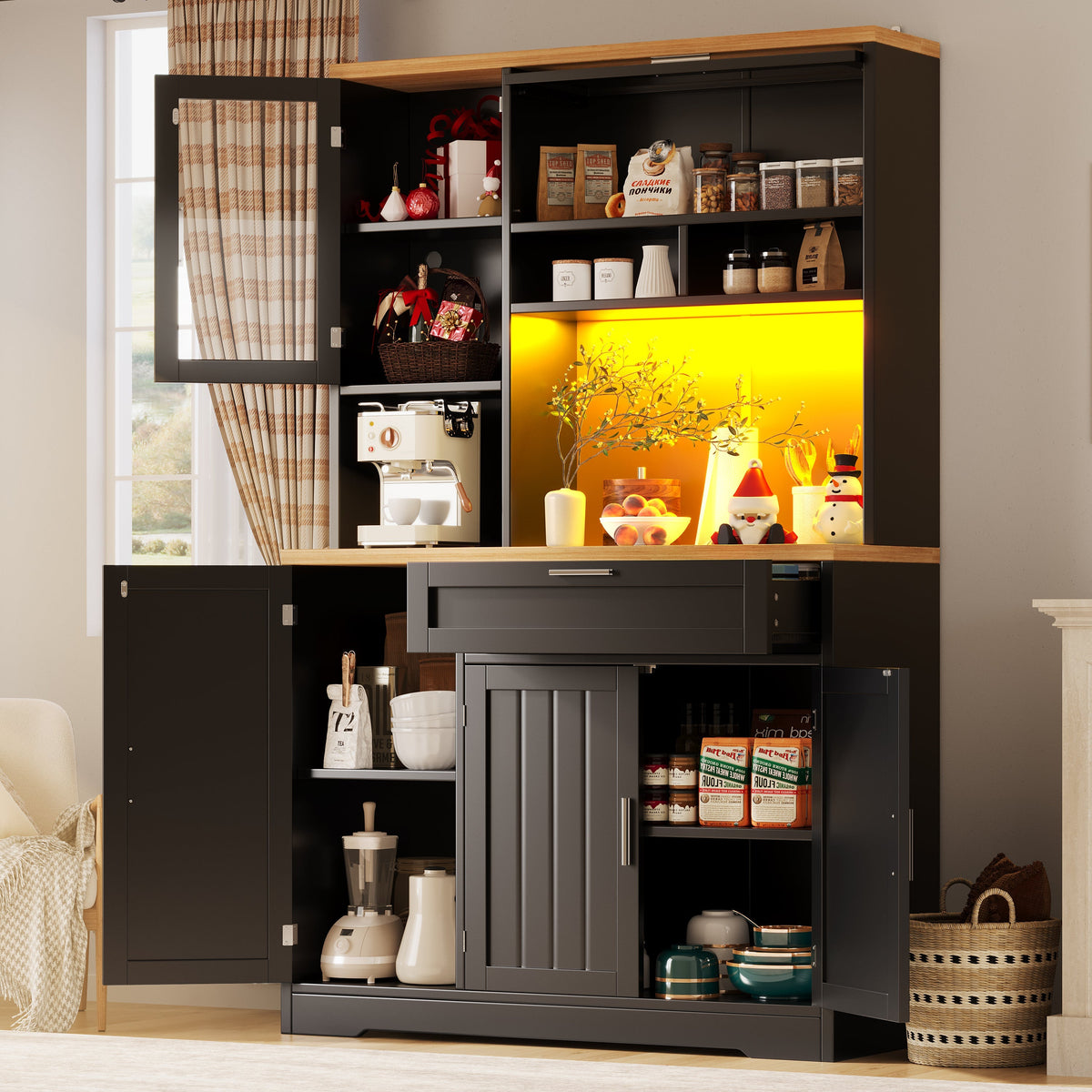 Tall Display Cabinet LED Lighting 104x40x180cm White/Black