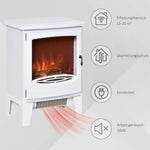 Electric Fireplace, LED Flame Effect 900/1800W, White Metal & ABS Plastic