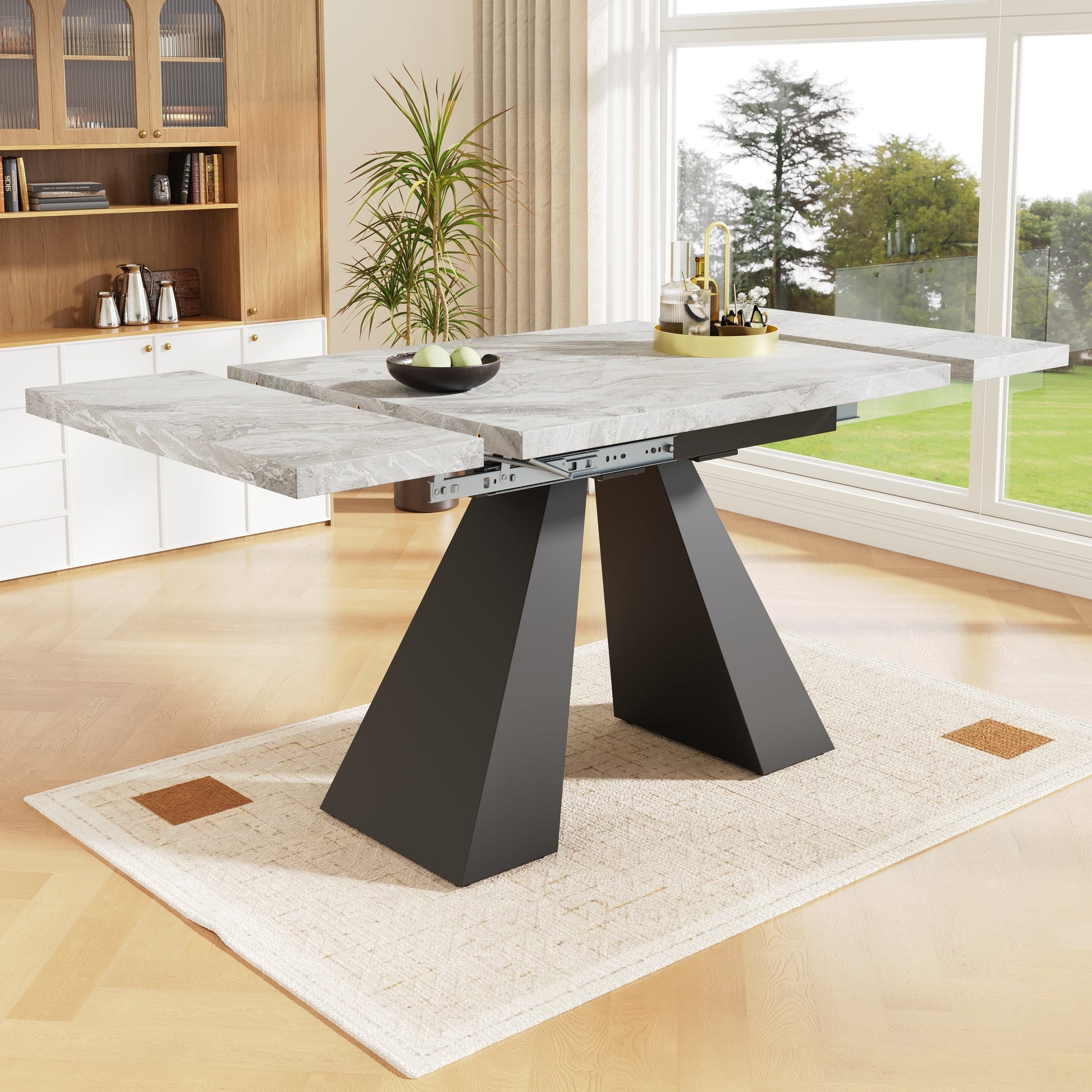 Telescopic Dining Table Extendable 99-159cm Pedestal Legs - Grey