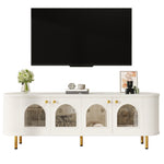 TV Cabinet Lowboard Glass Doors Storage Gold Handles/Legs