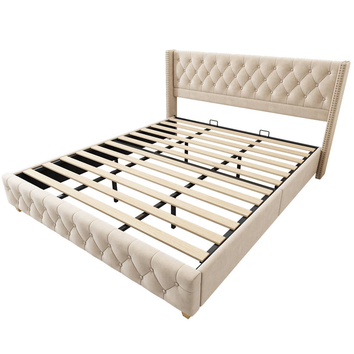 Upholstered Bed 180x200cm with Headboard Light Beige Velvet