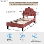 Upholstered Children's Bed 90 x 200 cm, Flower Headboard, Slatted Frame, Velvet Fabric, Bean Red