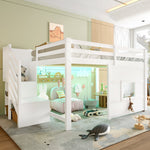 Loft Bed 140x200 with Storage Stairs and Window, White