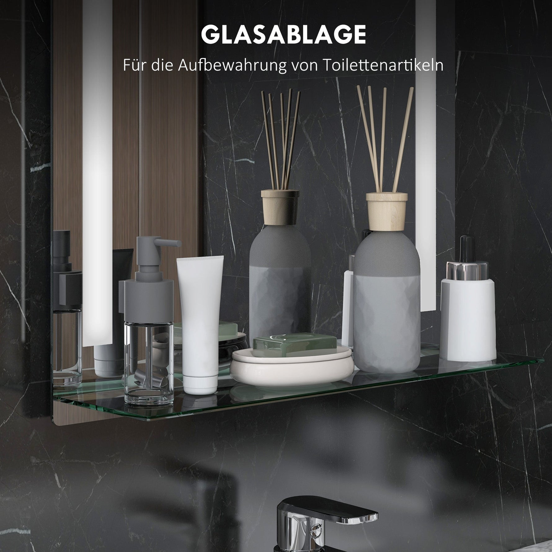 Kleankin Bathroom Mirror, LED, Touch Switch, Aluminum
