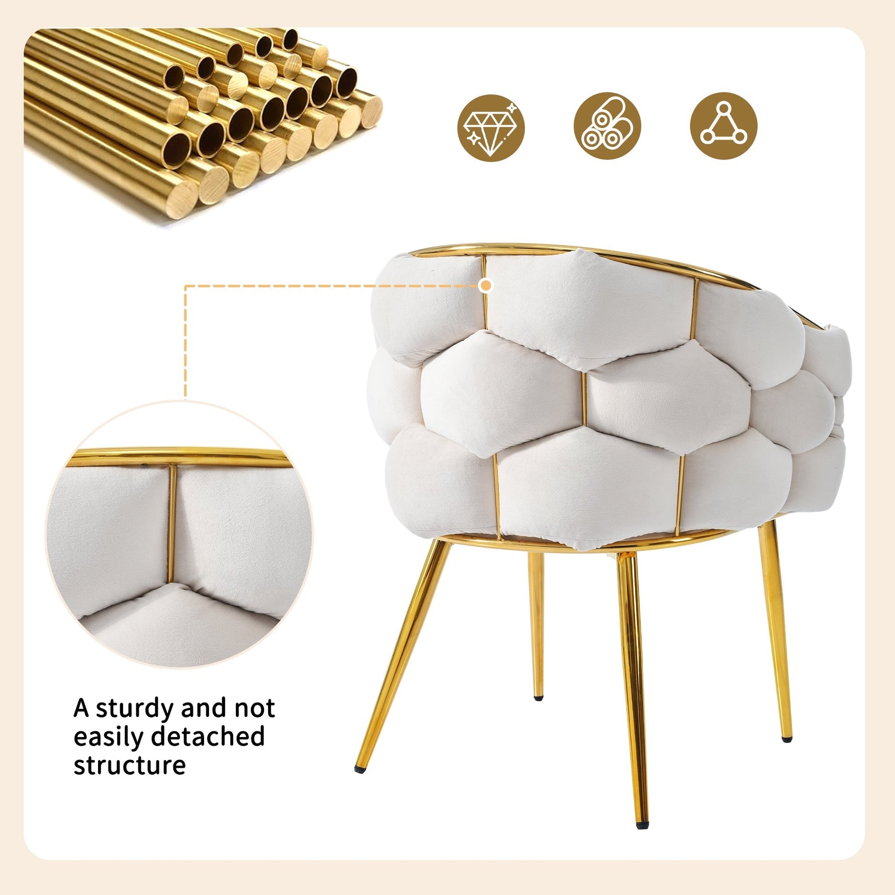 Dining Table Set 5-Piece 140x80cm - Marble Pattern Gold Legs