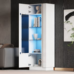 Cabinet, 60x40x180cm High-Gloss Display with LED Lighting, White Acrylic