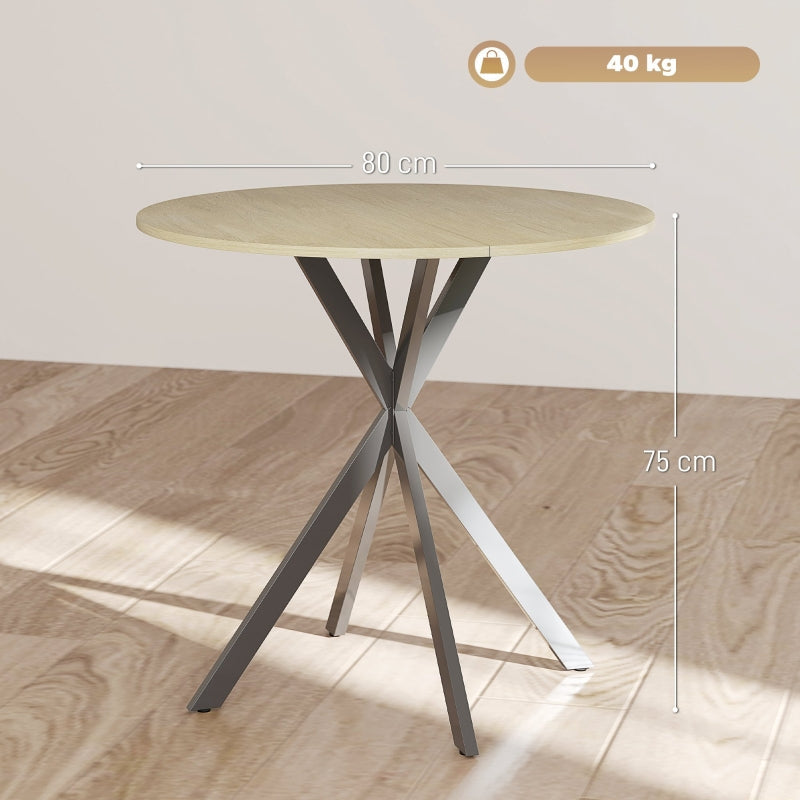 Dining Table, Round Kitchen Table 2 People Industrial Style, Oak