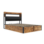 Bed Frame, 140x200, Hydraulic Lift, USB, Upholstered Headboard, Hidden Storage, Wood and Metal, Black