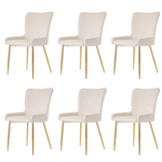 Velvet Dining Chair Set of 6 with Gold Metal Legs and Lumbar Support, Beige