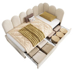 Upholstered Daybed with Drawers and Slatted Frame, 90x200cm, Beige Velvet