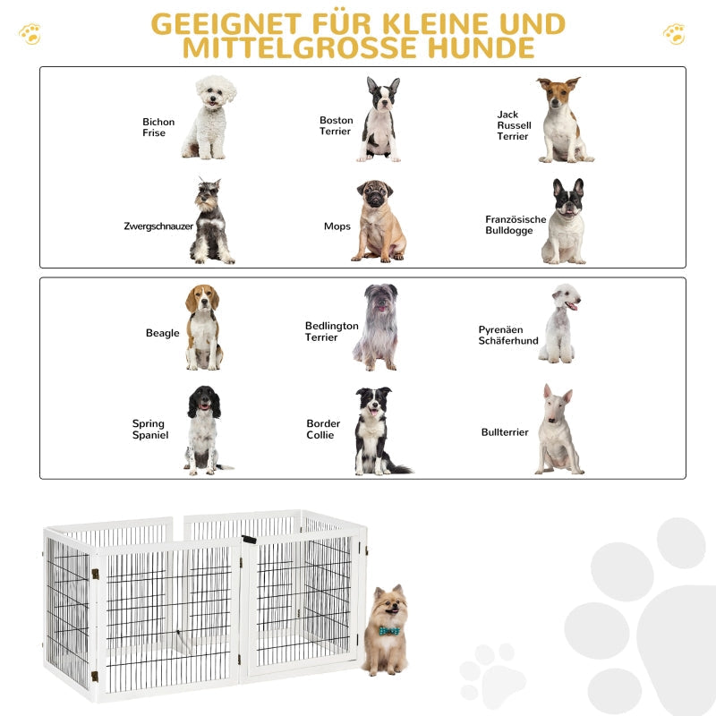 Dog Barrier, Adjustable Safety Gate, Foldable, 6 Panels, Wooden, White
