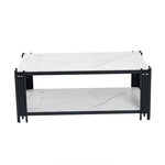 Rectangular Coffee Table Modern Marble-Effect Top Metal Legs White and Black