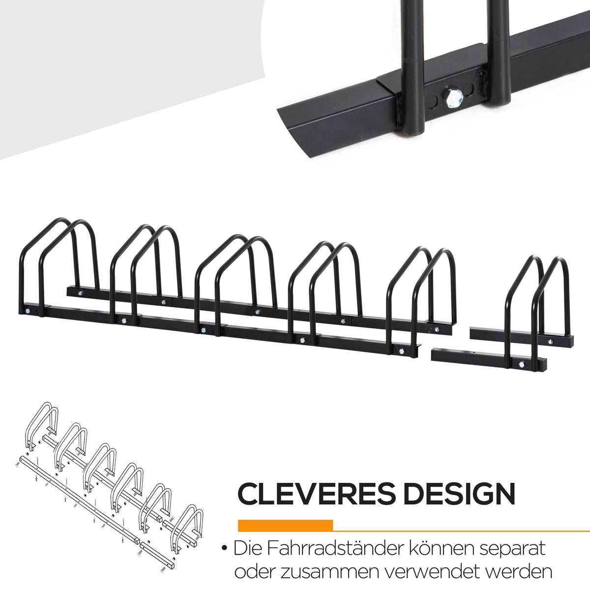 Bicycle Rack Upright Stand Weatherproof Up to 6 Bicycles, Steel Black