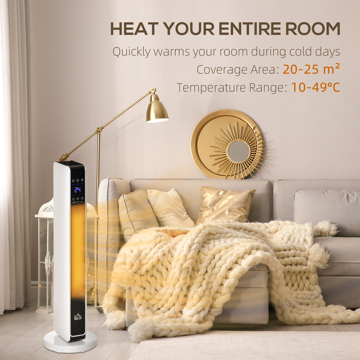 Fan Heater, 2200W Electric with Remote Control, White Black ABS PA