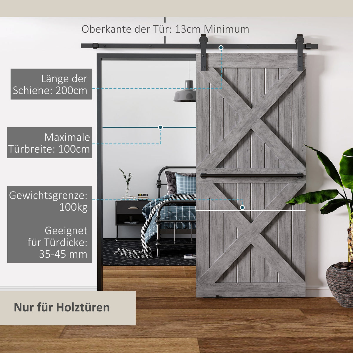 Sliding Door System, Complete Set with Track & Screws, Carbon Steel Black