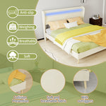 Modern Upholstered Bed with LED Headboard & Mattress, 160x200cm, Beige