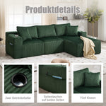 Modular Sofa Set Chaise Longue 2-Seater Side Pockets Drink Holders DIY - Corduroy