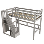 Solid Wood Children's Bed 90x200 with Storage Cabinet, Grey