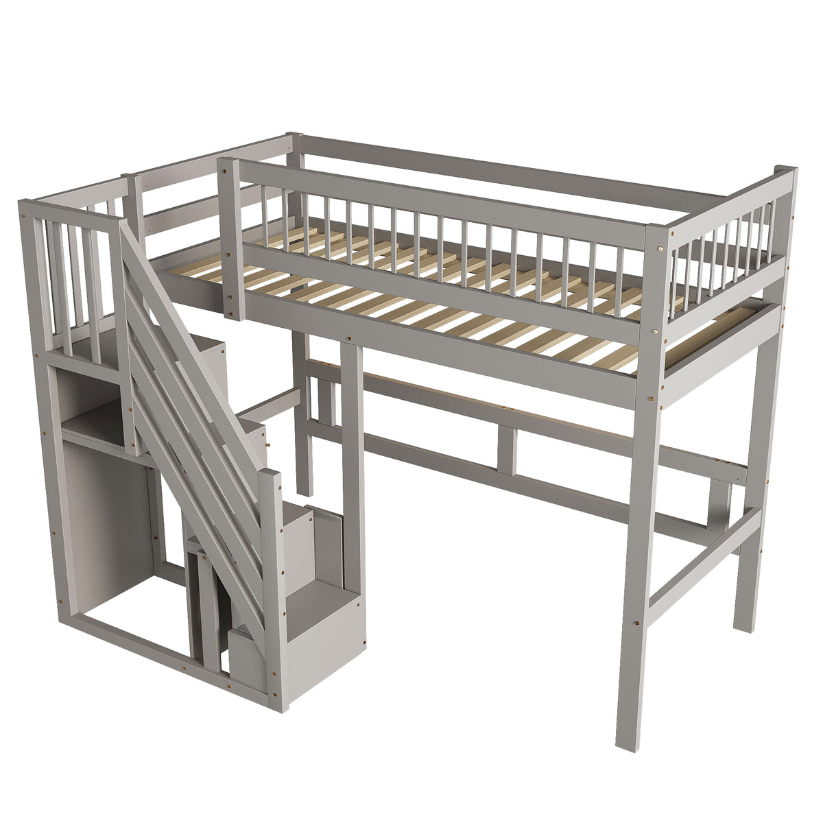 Solid Wood Children's Bed 90x200 with Storage Cabinet, Grey