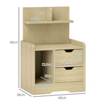 Bedside Table, 2 Drawers, Open Shelf, Natural Wood