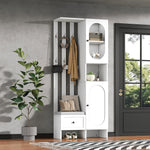 Compact Wardrobe Set with 2 Cabinets, Tempered Glass, Shoe Bench & Cushion, White