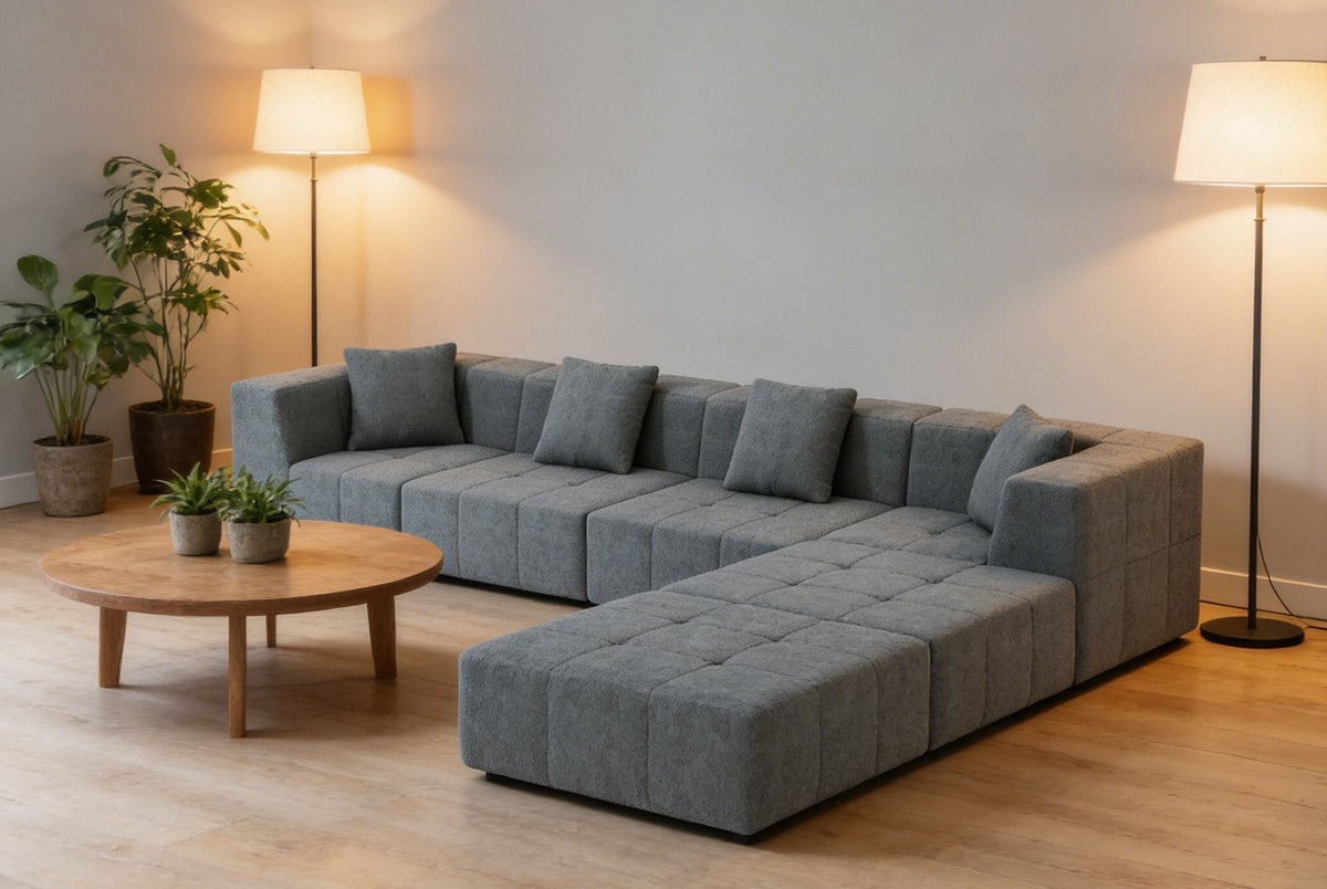 Shaped Convertible Modular Couch, 6-Seat Boneless Sectional for Living Room and Apartment, Gray
