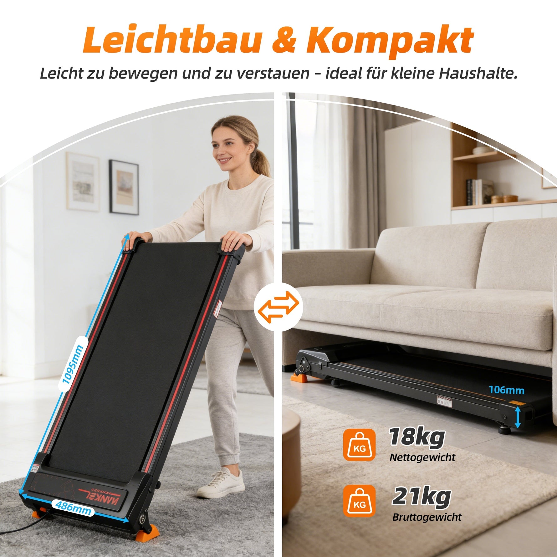 Walking Pad Treadmill, 1-6 km/h Electric 2-in-1 with App and LED Display, Incline Adjustment