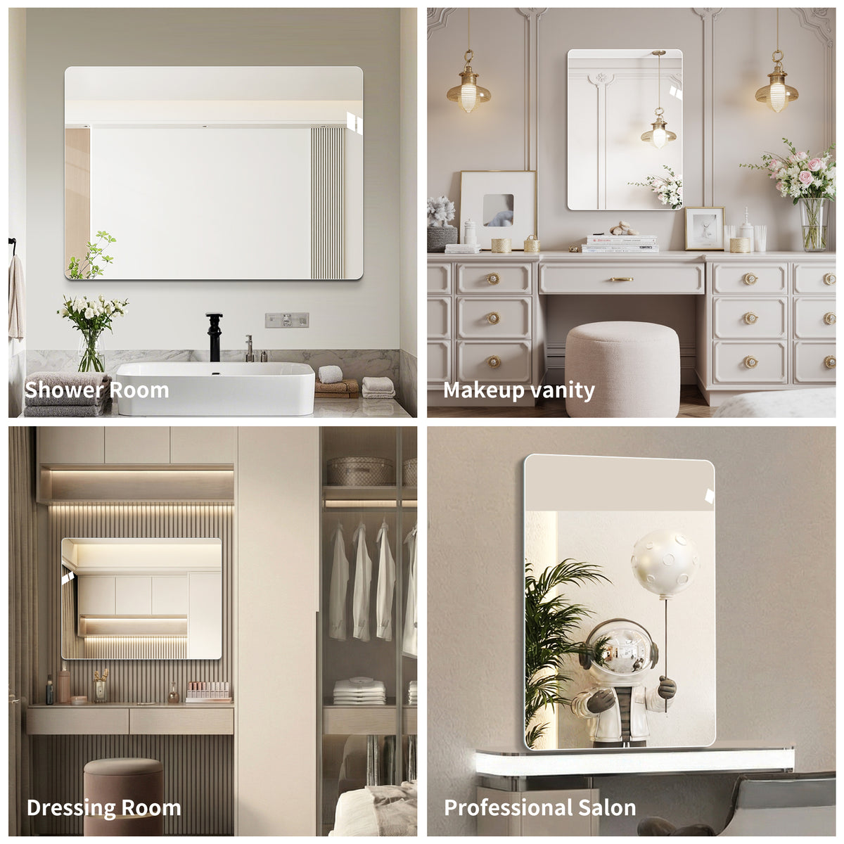 Frameless Bathroom Mirror 50x70 cm, Rounded Corners, Silver Glass
