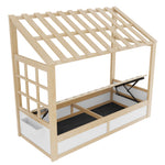 Kids Country Bed 90x200cm with Storage & Roof, Wood & White