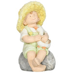 Little Boy Statue, 43cm Weatherproof Garden Ornament, Straw Hat