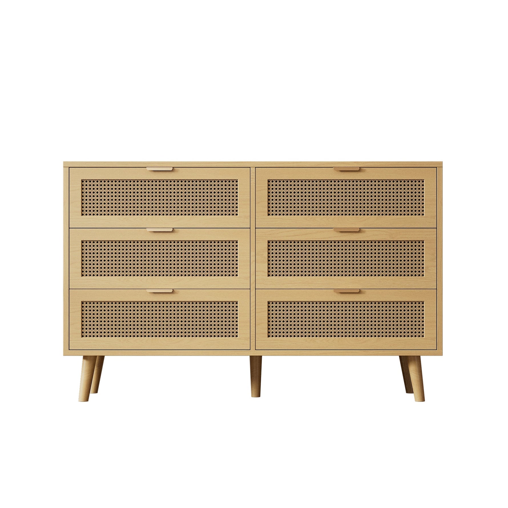 Chest of drawers with 6 drawers, metal handles, wood
