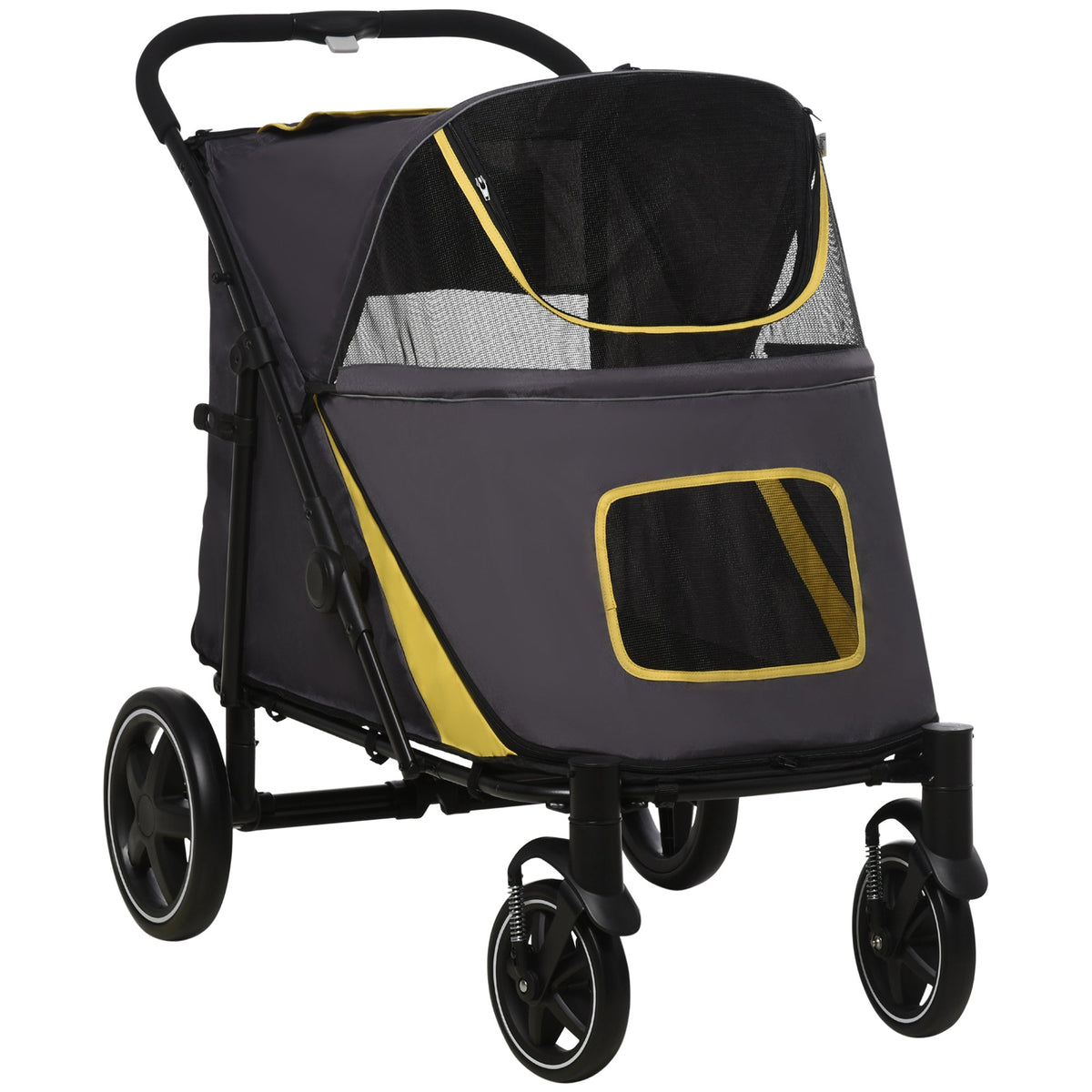 Dog Stroller, Foldable with Cushion, Mesh Window, Oxford Fabric, Dark Grey