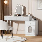 Dressing table with LED mirror and lighting, 3 drawers 1 door, white