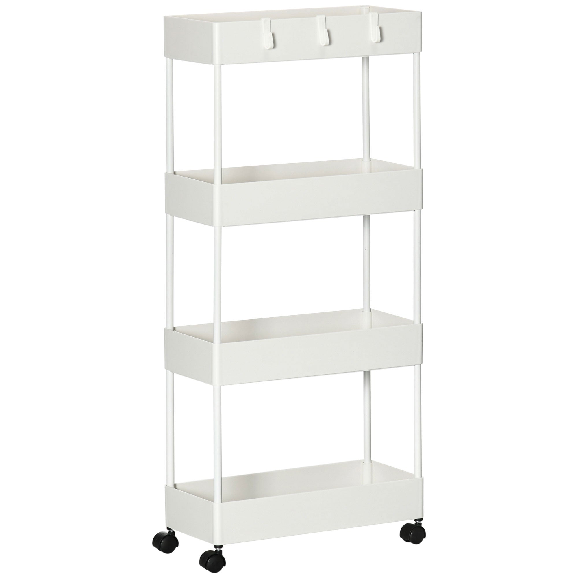 Rolling Kitchen Shelf, 4-Tier Storage with Wheels & Brakes, White