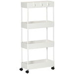 Rolling Kitchen Shelf, 4-Tier Storage with Wheels & Brakes, White