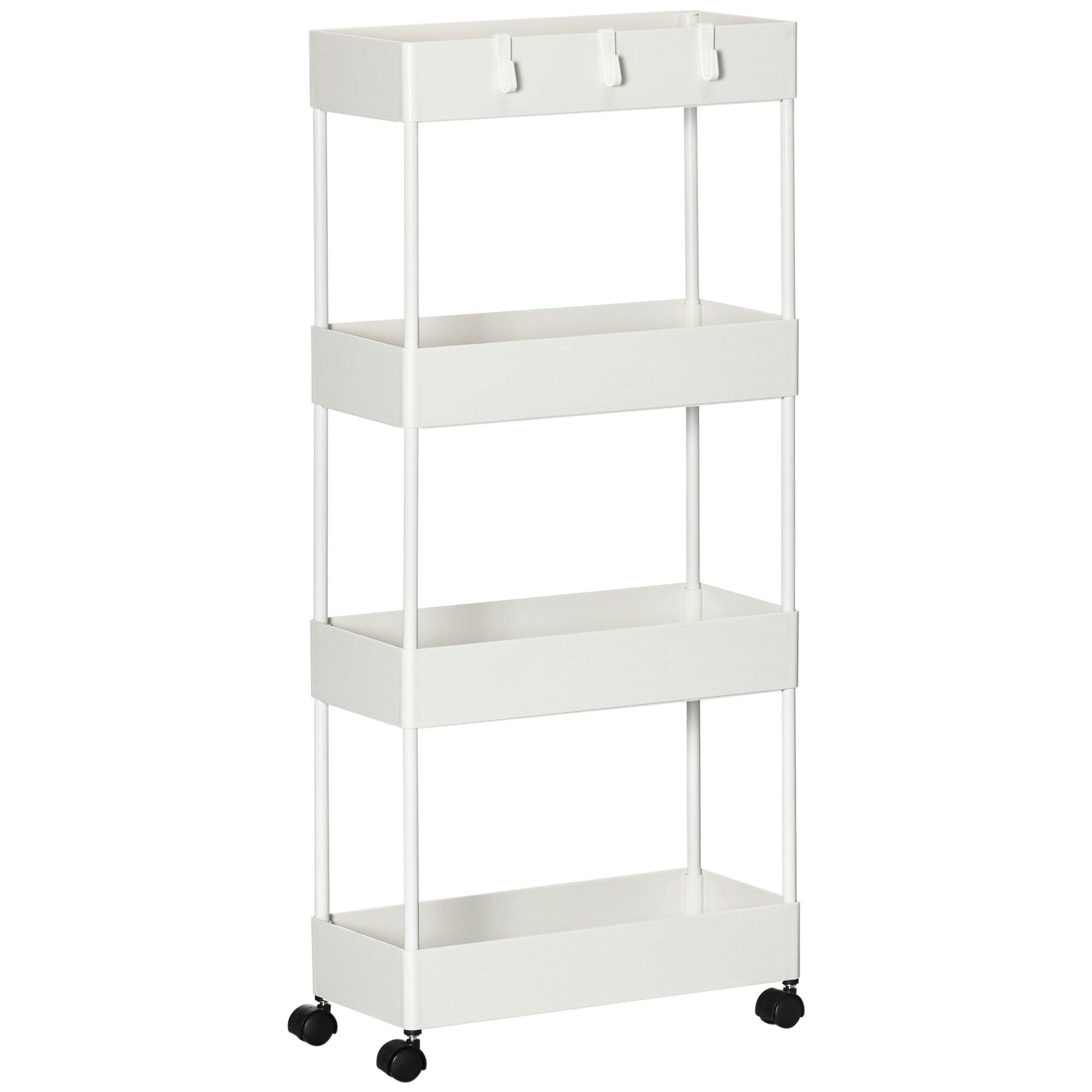 Rolling Kitchen Shelf, 4-Tier Storage with Wheels & Brakes, White