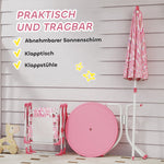 Children's Seating Set 4-Piece Table 2 Folding Chairs Removable Parasol Pink