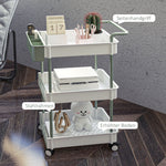 Rolling Serving Cart, 3 Tier Hanging Basket, Steel White