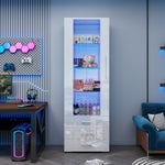 Display Cabinet Freestanding LED Glass 3 Drawers 60x35x180cm, High-Gloss White
