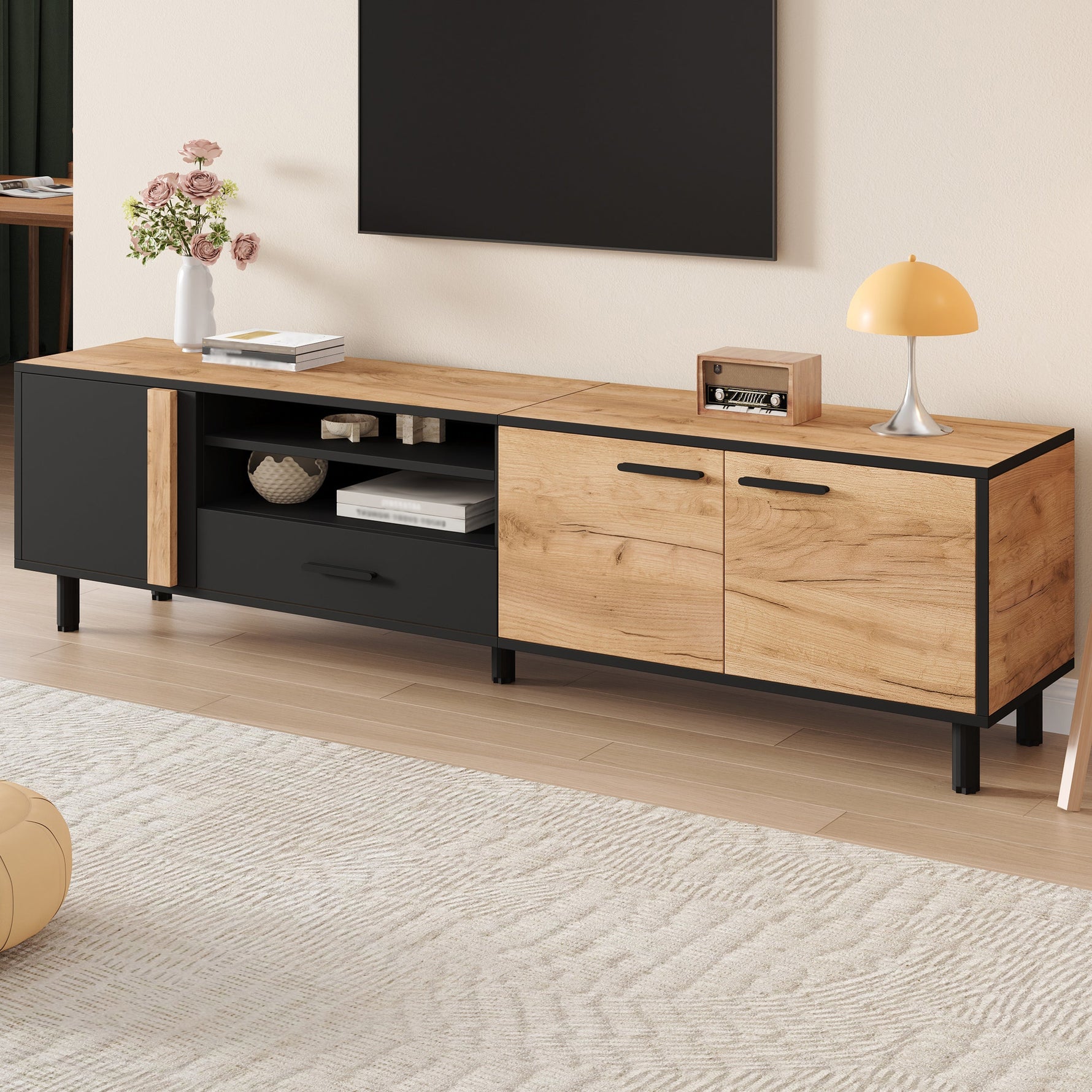 TV Cabinet Lowboard 180cm with 3 Cabinets 1 Drawer for 80 Inch TV