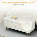 Storage Ottoman, Upholstered Wooden Legs Soft Fabric, Cream White